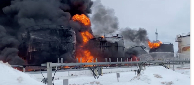 Ukraine+Drones+Strikes+Russian+Oil+Depot